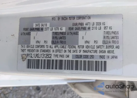 2018 Mazda Mazda6 Sport from USA, damaged, VIN JM1GL1UM2J1312602